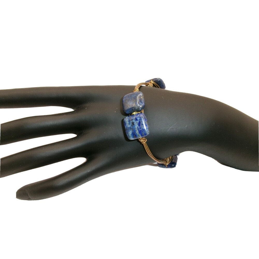 Blue Sodalite Bourbon & Bowties Artisan Wired Gemstone Bracelet Unsigned